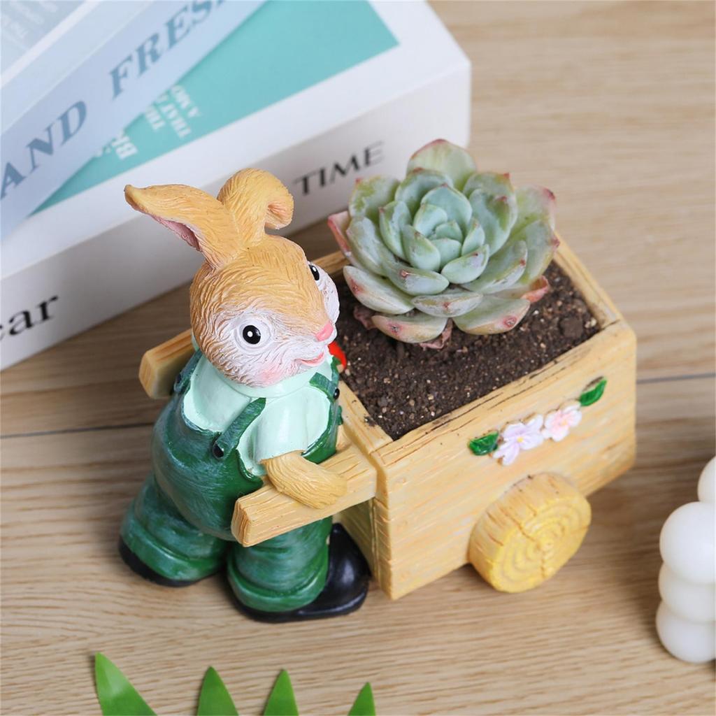 Easter Rabbit Decor Planter Cartoon Bunny Resin Handicraft Succulent Flower Pot Craft Decoration For Shelf Balcony Bedroom