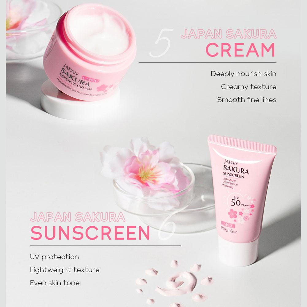 5/6pcs/set Japan Sakura Skin Care Set Serum Rejuvenating Cream Glowing Moisturizer Fade Blemishes