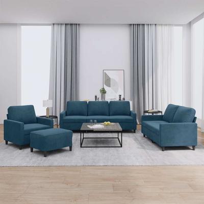 Vidaxl 4-Cz. Relaxation Set With Cushions, Blue, Velvet