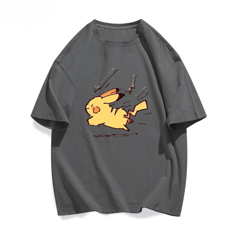 Summer Pokémon Anime Pikachu Brand 100%Pure Cotton Printed T-shirt Men Harajuku Casual Versatile Short-sleeved Y2k Loose