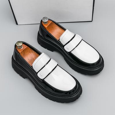 Black White Loafers Men Party Business Loafers 4CM Thick Soled Men Dress Platform Shoes Comfortable Slip-On Fashion Casual Shoes