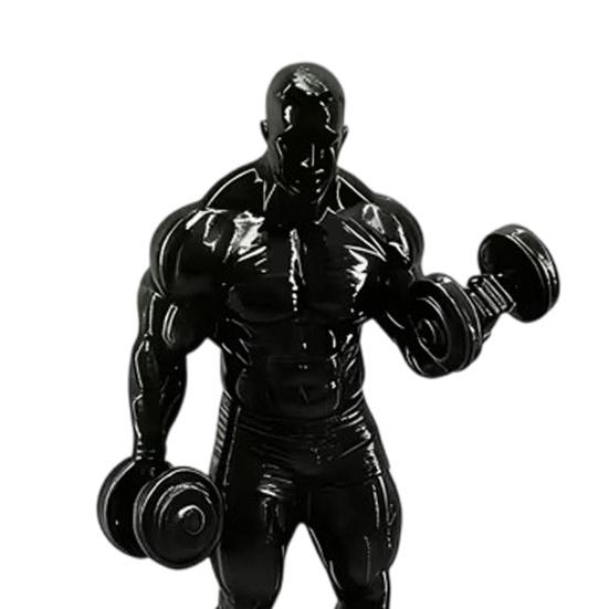 3D Printed Weightlifter Ornament, Black Statue Muscular Man Figurine, with Dumbbells Gym Tabletop Sculpture Gift for People Love Fitness