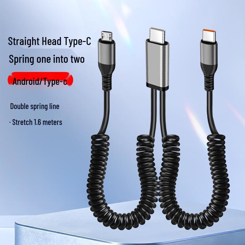 66W Retractable Elbow Splitter Data Cable for Apple, Huawei, Type-C, Fast Car Charging
