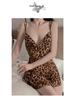 Leopard Print See-Through Nightgown: Sexy Butterfly Spaghetti Strap Loungewear Set for Women