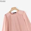 ZANZEA Women Casual Round Neck Solid Color Loose Long Sleeve Blouse