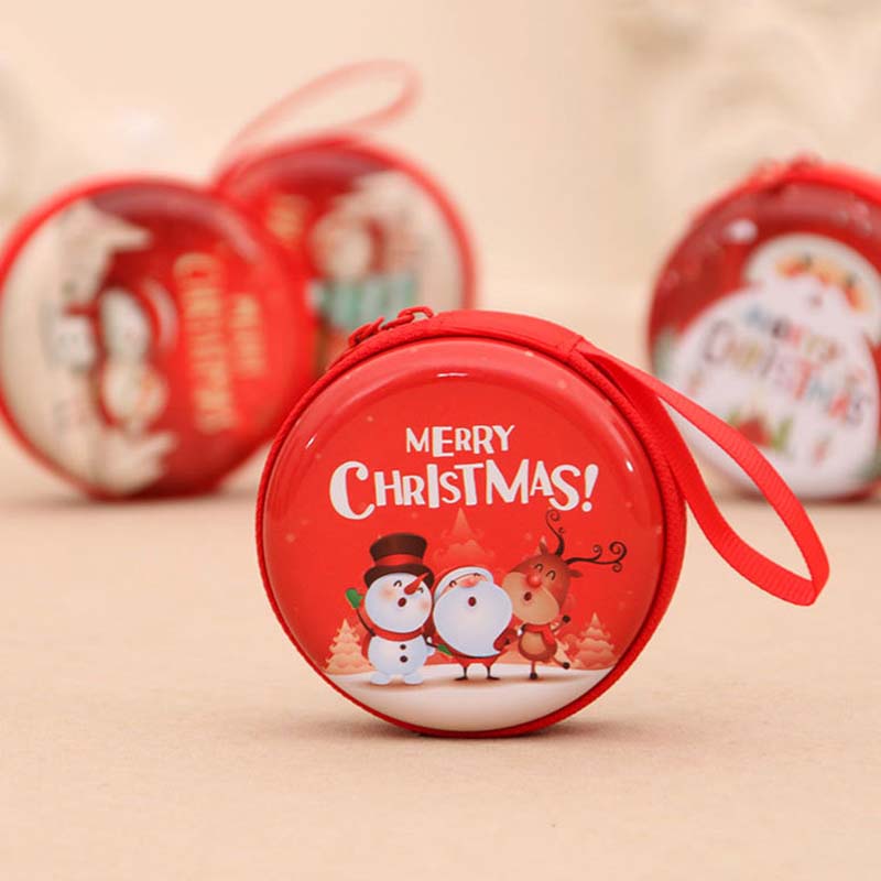 WTEMPO 4PCS Christmas Gifts Christmas-themed Pattern Printed Christmas Coin Purses Christmas Zipper Gift Bags Christmas Tree Hanging Pendants