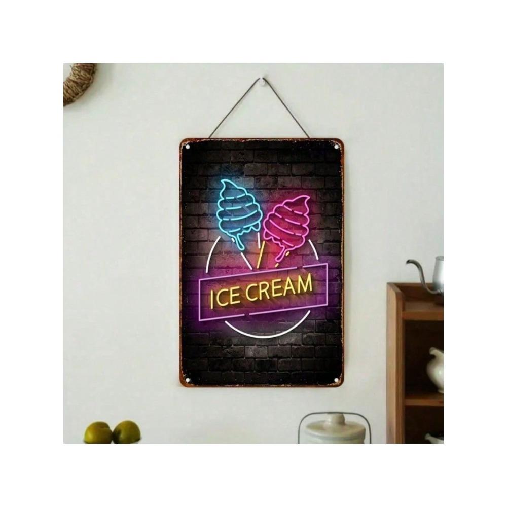Retro Neon Ice Cream Metal Wall Art Sign for Kitchen Decor