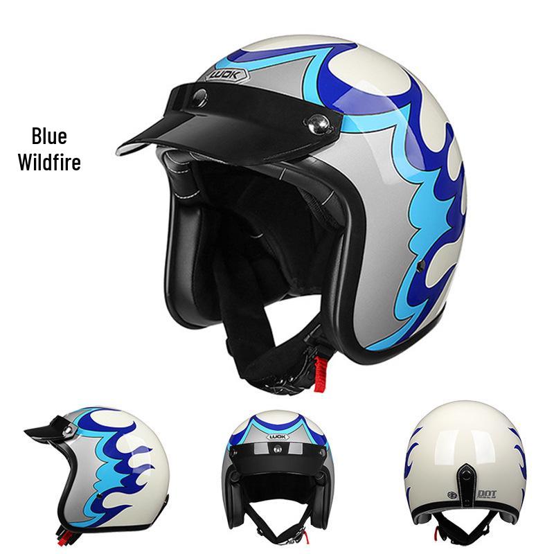 Electric Vehicle Retro Motorcycle Helmet 3/4 Cap, Men & Women Spring Fierce Fire Design