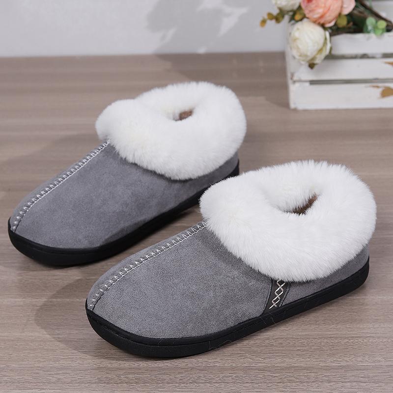 Fur Ankle Fluffy Slippers Women 2025 Winter Warm Plush Indoor Home Slippers Woman Faux Suede Closed Toe Soft Sole House Shoes