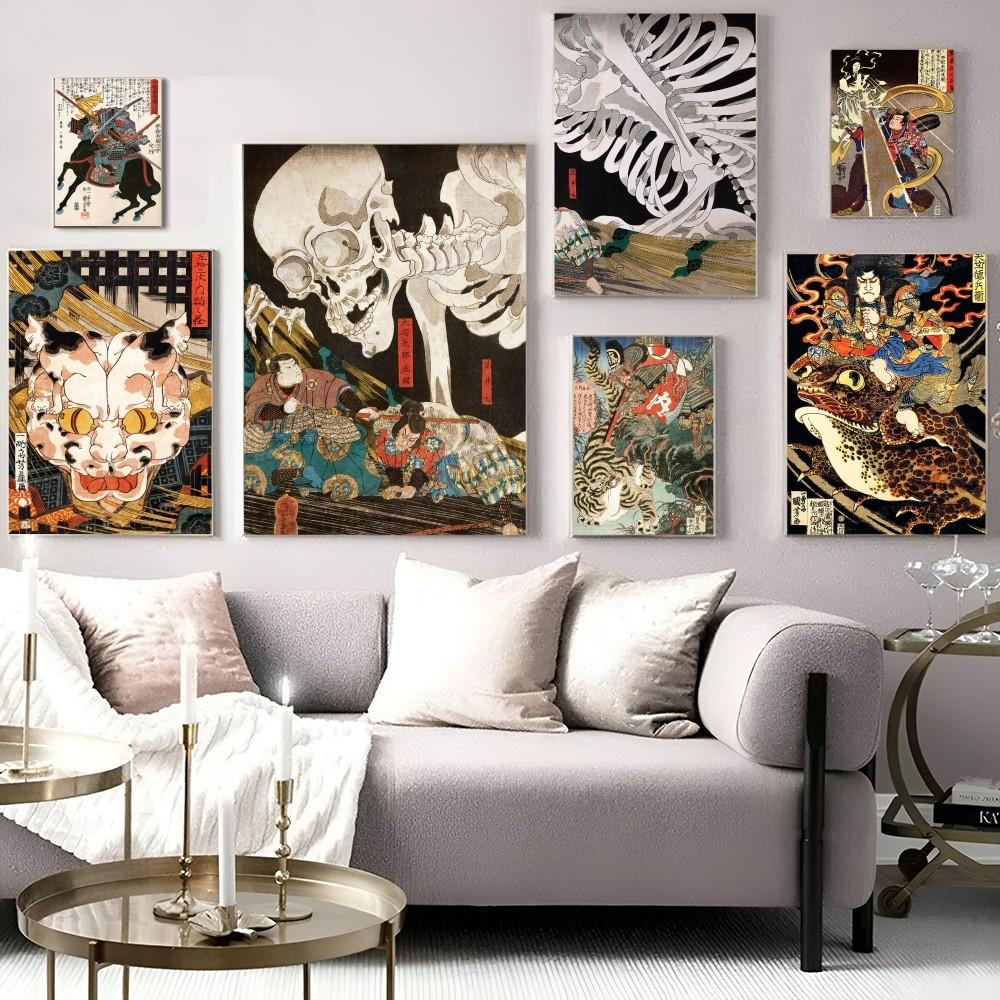 Vintage Japonské Umění Ukiyo-e DIY Samolepicí Plakát Luxusní Samolepka na Zeď pro Obývací Pokoj Bar Dekorace Zdi