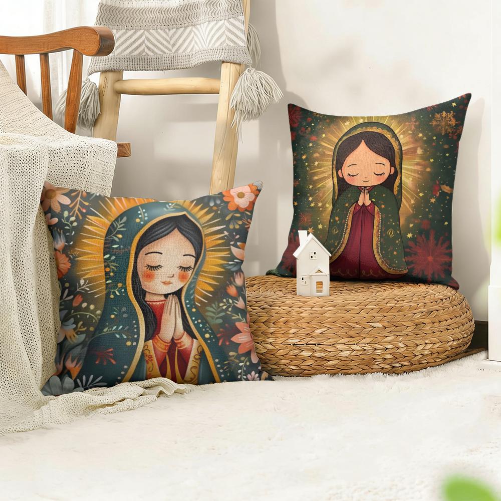 Our Lady of Guadalupe Cushion Cover Natural Linen Organic Fabric DoubleSided Printing Sofa Home Decor Gift Pillow Cover