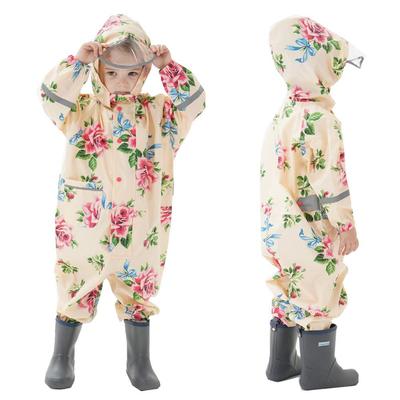 YM GOT Kids' Raincoat, Baby Girls' Rain Romper with Floral Print (Beige, Size S)