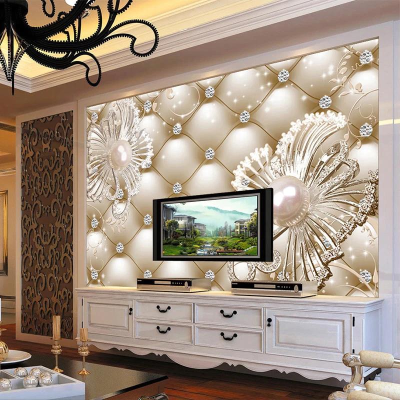 Wallpaper 3d Soft Pack Diamond Jewelry Flower Mural Luxury Wall Paper Hotel Living Room Tv Backdrop Mural
