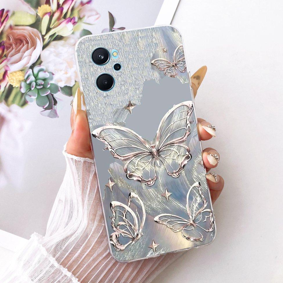 For Realme 9i 4G Case RMX3491 Transparent Cute Cat Fashion Butterfly Funny Painted Casing For Real me 9i 4G Cover