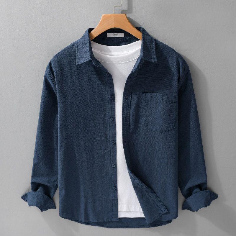 Spring Summer Japan Fashion Retro Long Sleeve Shirts Men's Loose Casual Shirt Outerwear Breathable Washed Cotton Simple and Versatile