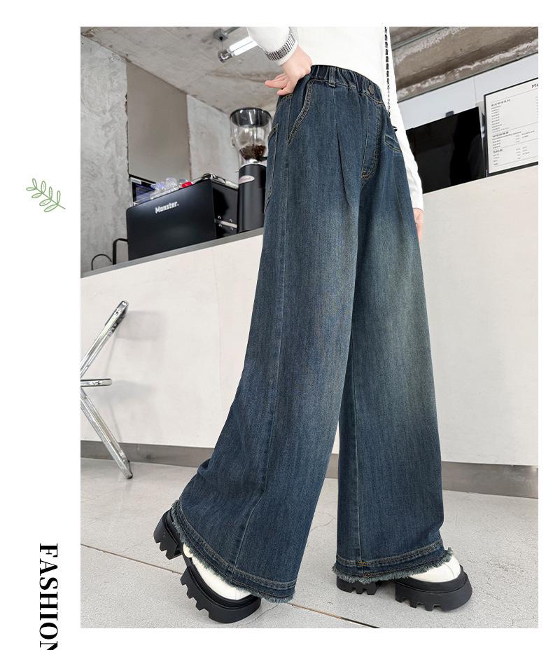 Girls' Wide Leg Jeans - Autumn/Winter 2026, Loose Fit for Junior High Students, Straight Leg