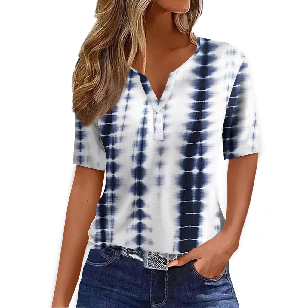 Women's T Shirt Tee Print Button Short Sleeve Daily Weekend Fashion Basic V- Neck Regular Top