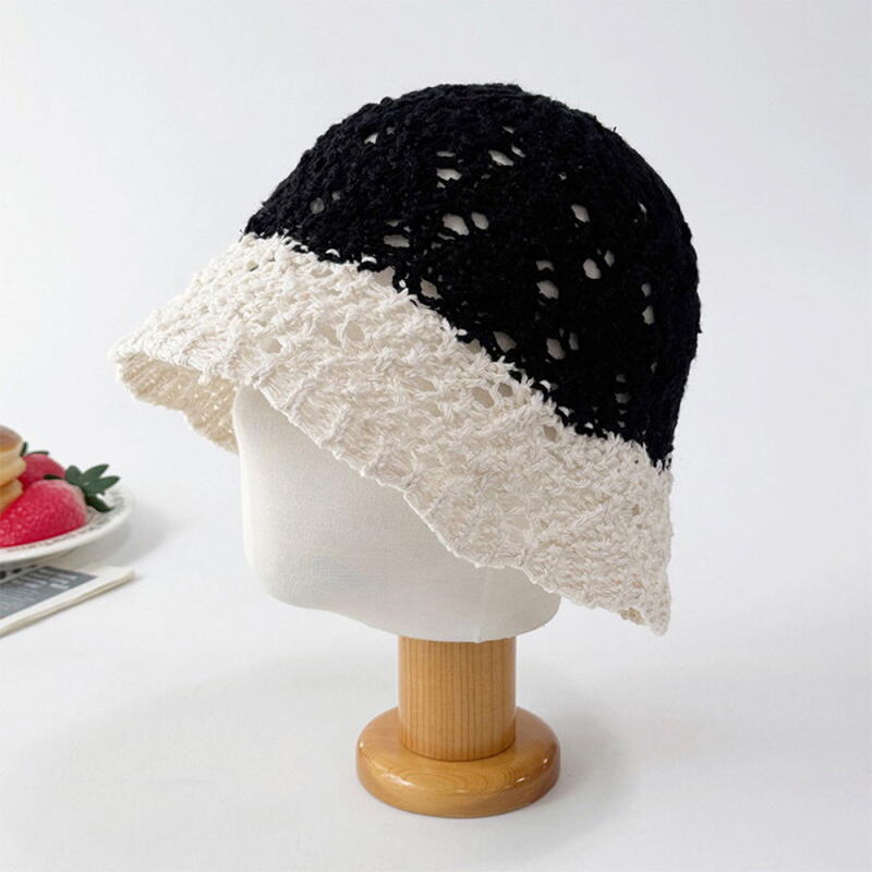 Женская вязаная панама с цветовыми блоками Летняя панама Black Ivory