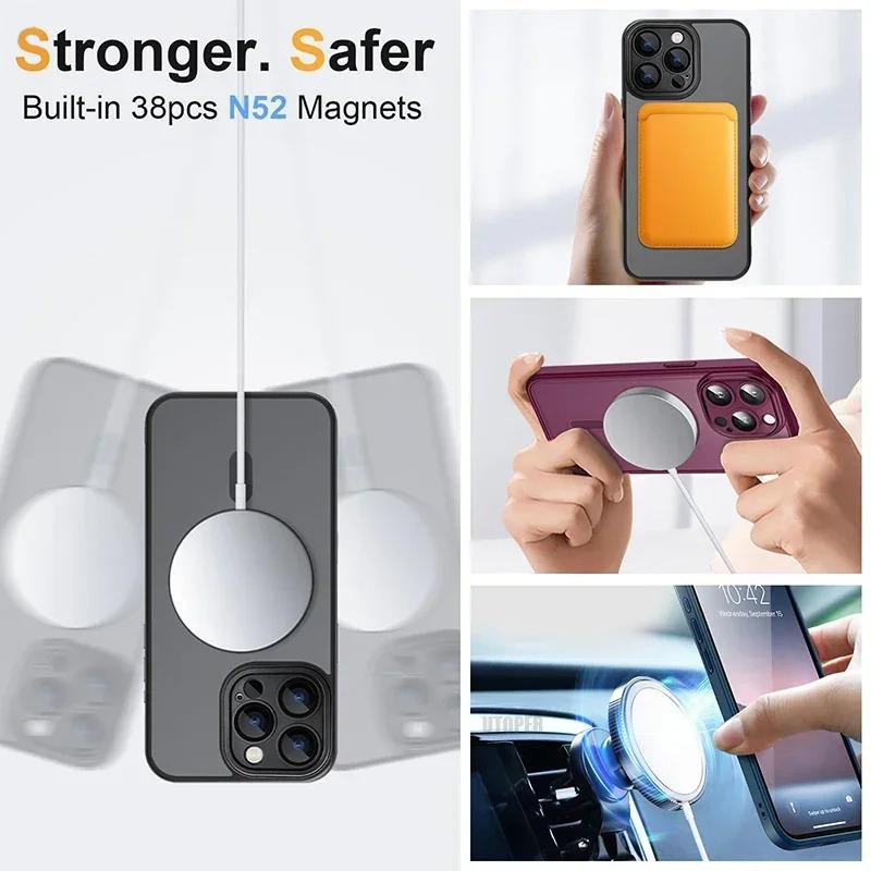 For Magsafe Matte Clear Magnetic Case For iPhone 15 14 Plus 13 12 11 Pro Max Lens Protection Wireless Charging Shockproof Cover
