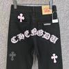 9905 CHROME HEARTS Men's and Women's American Style Trendy Jeans with Fabric Patches, Casual and Fashionable High Street Pants