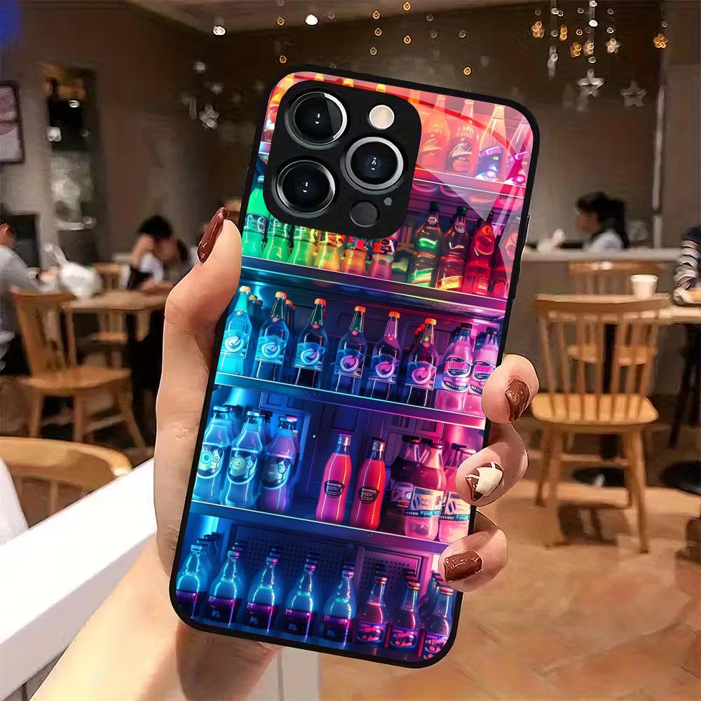 Beverage vending machine pattern tempered glass phone case suitable for iPhone 17 16 15 14 13 12 11 Pro/Max/Plus shockproof
