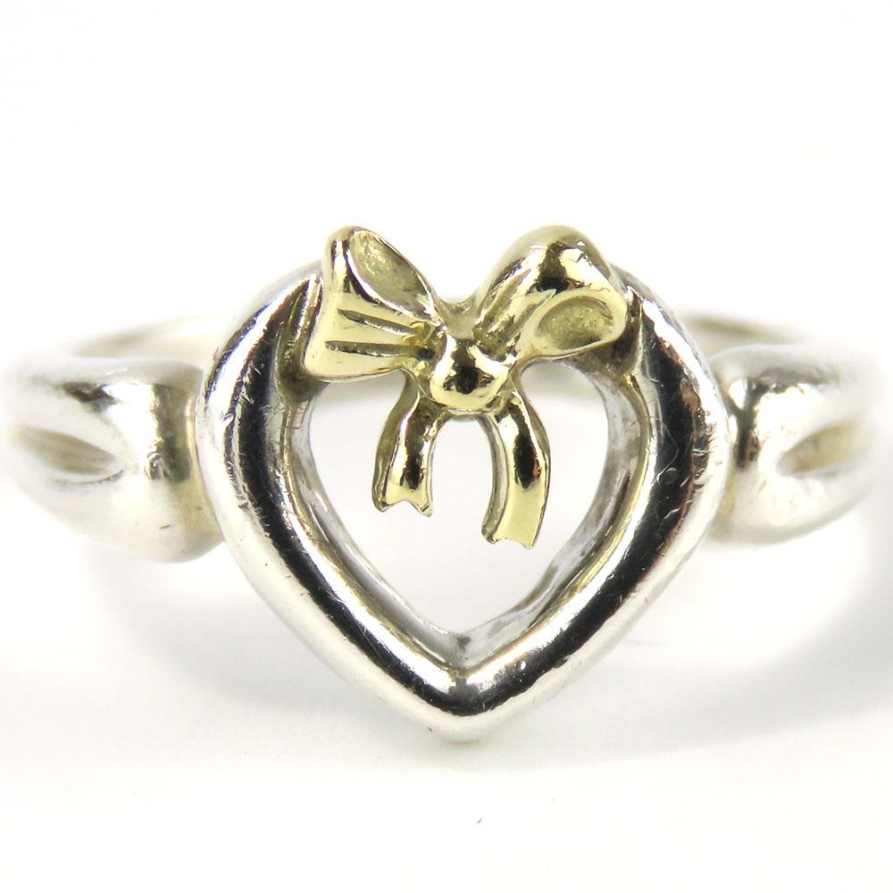 Used TIFFANY&Co. Ring Heart Ribbon EU#49.5 Silver925/K18 Yellow Gold 3.2g Silver Yellow Gold