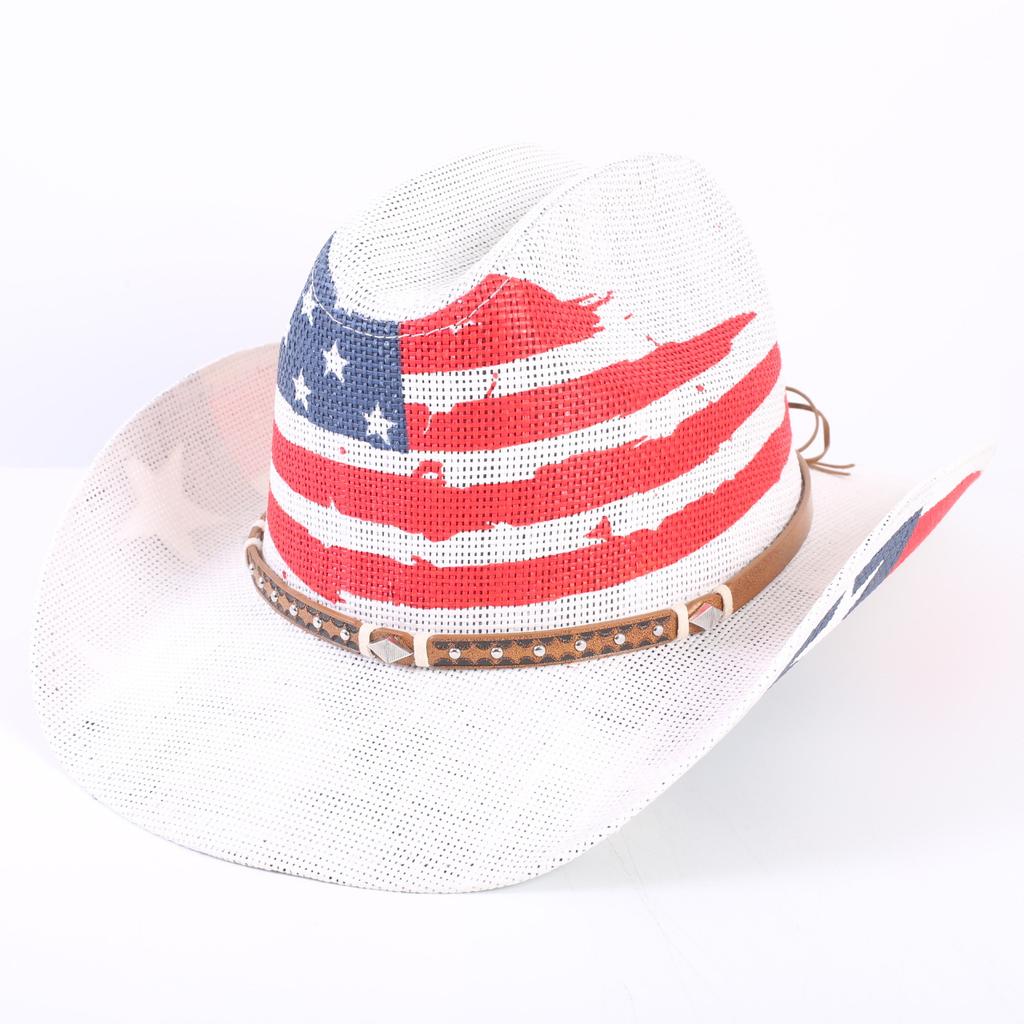 American Flag Cowboy Hat Popular Men's and Women's Sunshade Top Hat Independence Day Party Western Style Fashion Straw Hat