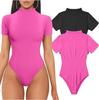2024 Hot Seller Women's Ribbed High Neck Short Sleeve Yoga Bodysuit