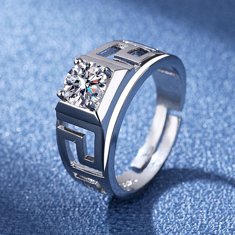 925 Sterling Silver Rings for Men Shining Crystal Adjustable Size Fashion Gifts Engagement Wedding High Quality Jewelry