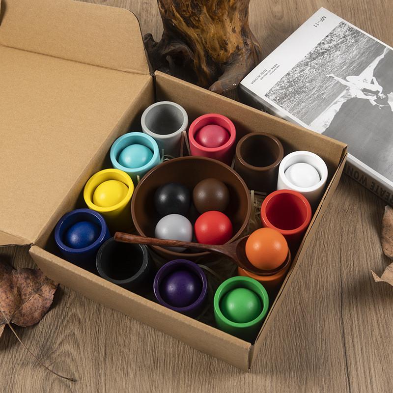 Ball Educational Wooden Cup Set For Childrens Color Recognition Cognitive Skills