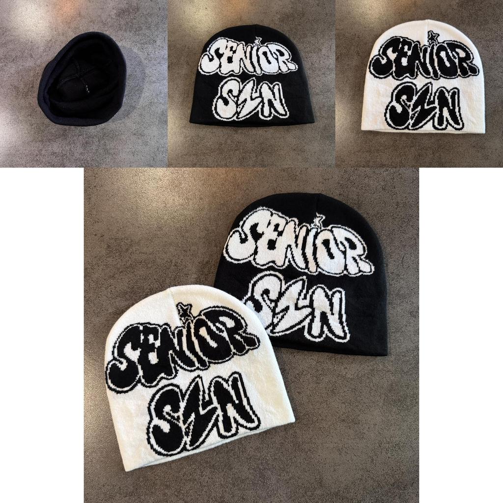 Vintage Brief Strickmütze für Herren Damen Winter Warme Mütze ohne Krempe Streetstyle