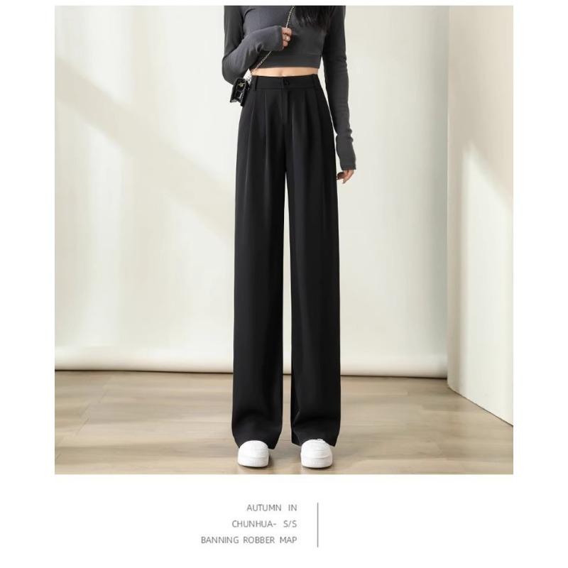 Spring Black Suit Wide-leg Trousers High-waist Slim Straight Trousers Drape New Fashion Casual Trousers