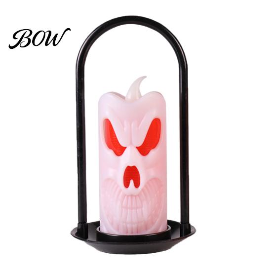 Halloween Candle Lantern LED Flameless Pillar Candles, Spooky Face Handheld Light, Battery Decor Operated Flickering Fake Candles for Party Home Table