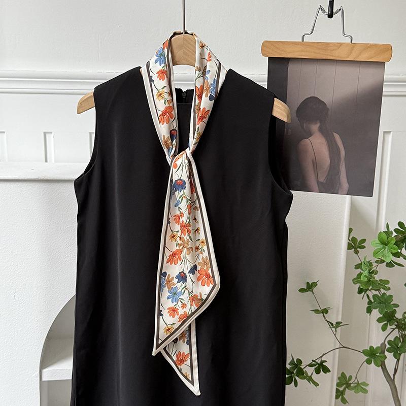 Silk scarf atmosphere, new long silk scarf, streamer, women's high-end sense, matching shirt, small scarf, headscarf, headband.