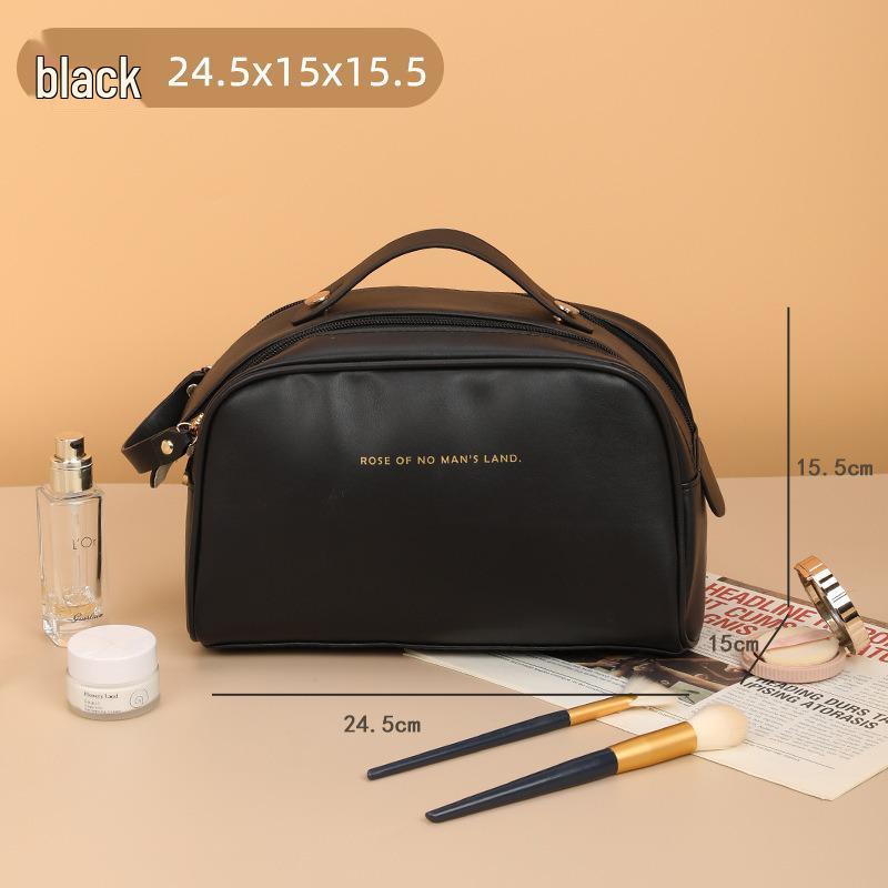 

Waterproof PU Double Zipper Makeup Bag: Large Capacity, Multifunctional Portable Cosmetic Organizer чорний