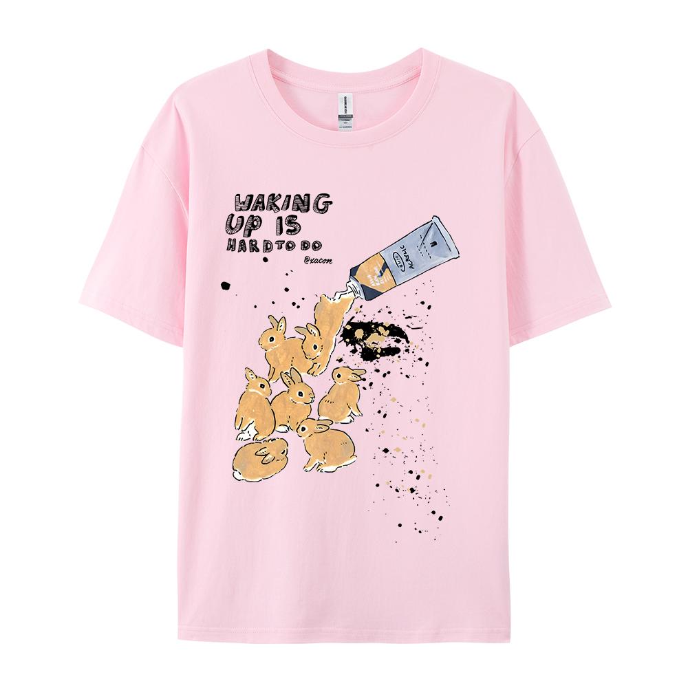 American Retro Rabbit Print Short Sleeved T-shirt For Women Men In Harajuku Lazy Style Pure Cotton Versatile Round Neck Tee