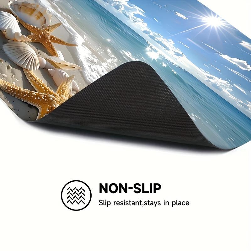 1Pcs Rubber Drying Mat With beautiful beach Print For Coffee Shop Restaurant Kitchen Carpet Tableware Durable Diatom Mud Table Mat Pet Mat Coffeeware