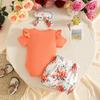 2026 Summer Baby Girl Letter Print Bodysuit, Bow Shorts & Headband Set