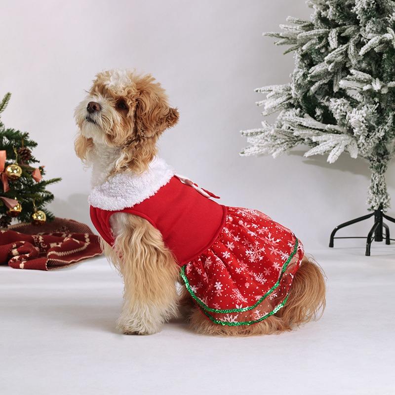 Christmas Pet Dress Dog Skirts Holiday Party New Year Christmas Dress Up Classic Dress Green Red Pet Decoration  Pet Clothes