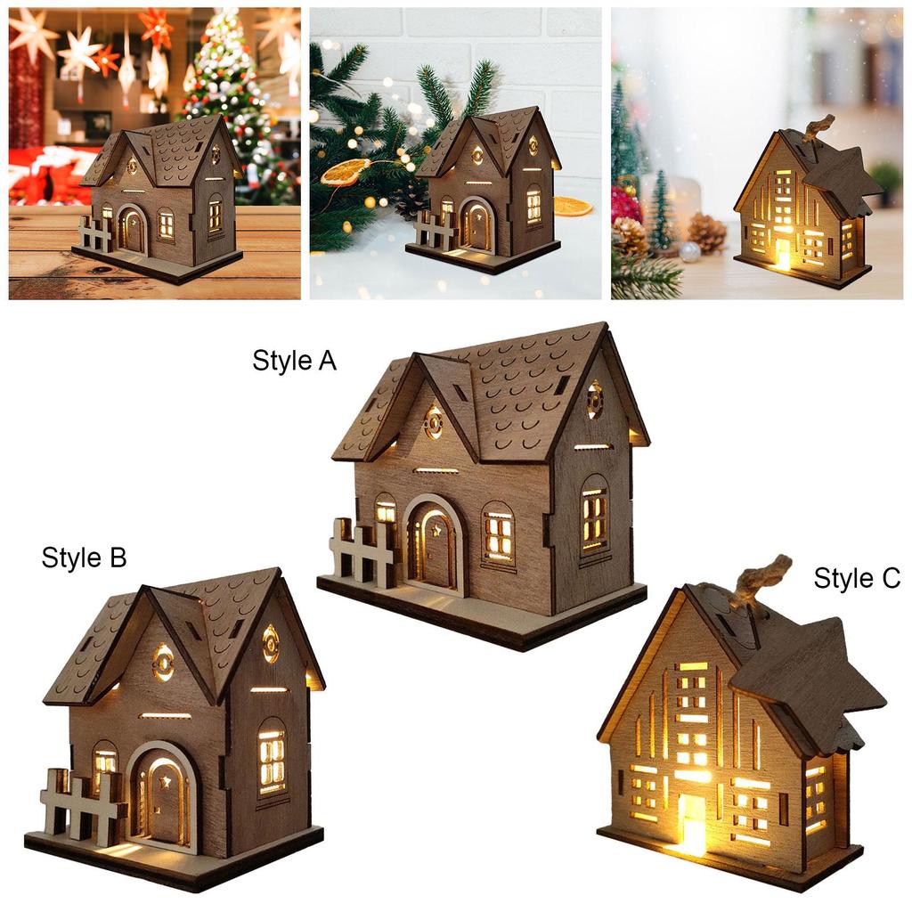 Light up rustic, illuminated Christmas wooden house for home table celebration