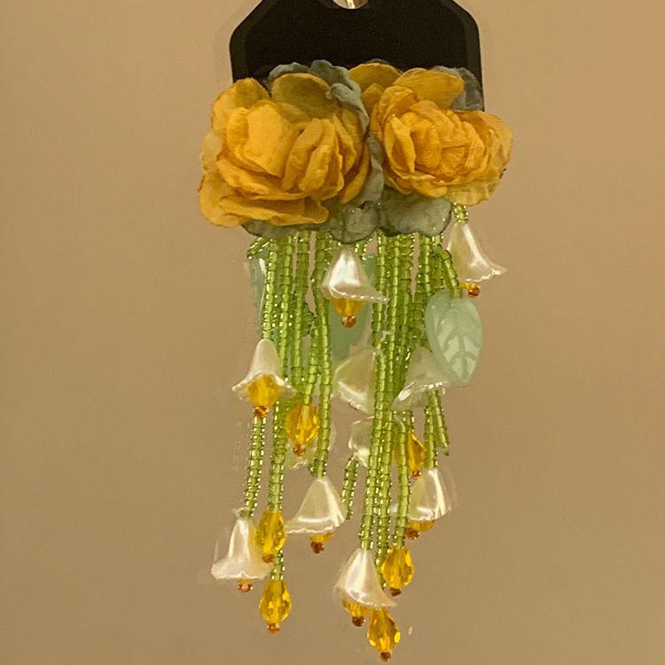 Vintage kontrastierende Blumen Perlen Quasten Ohrringe Sommer süßes Mädchen Herz Ohrringe Reise Foto Urlaubsstil Ohrringe