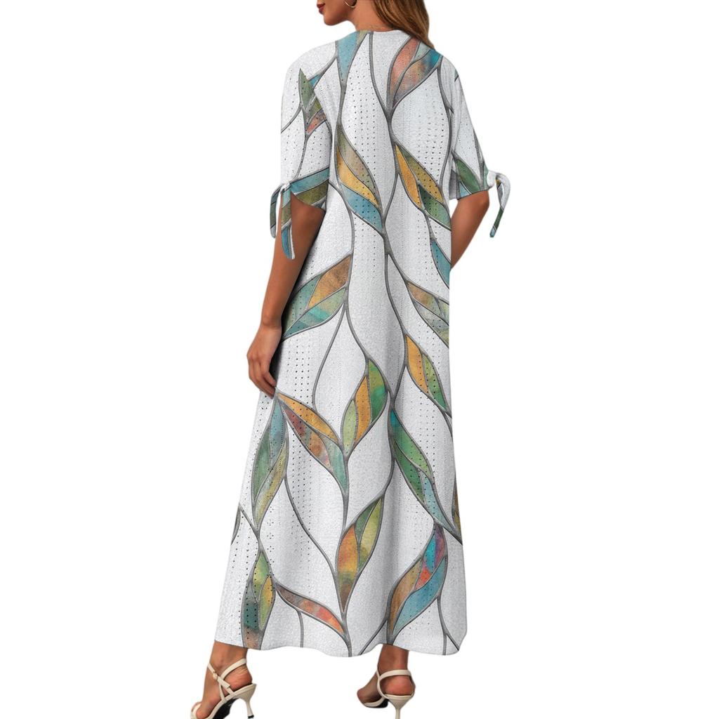 Ladies Casual Fashion Temperament Elegant Waist Patchwork Floral Print Long Dress