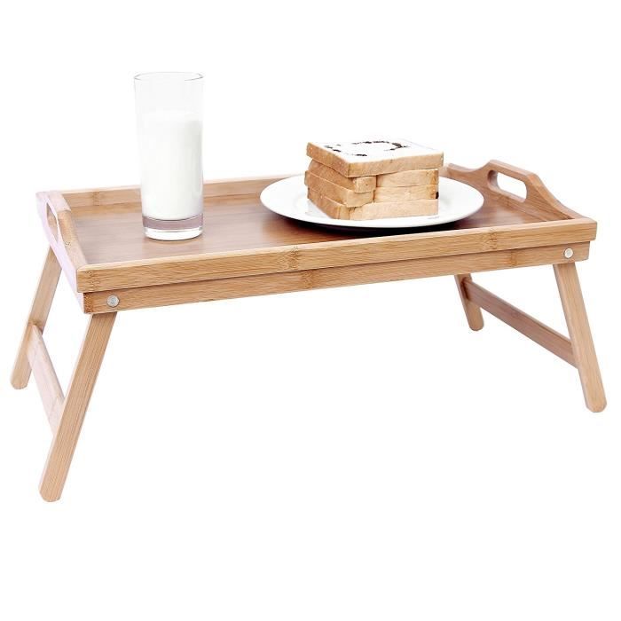 Plateau petit déjeuner - 50 x 30 cm - Bambou naturel - Pliable - Léger