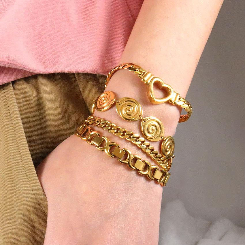 Chain-Shaped Hollow Bracelet Adjustable Retro Minimalist High-End Stainless Steel Bracelet Summer Women