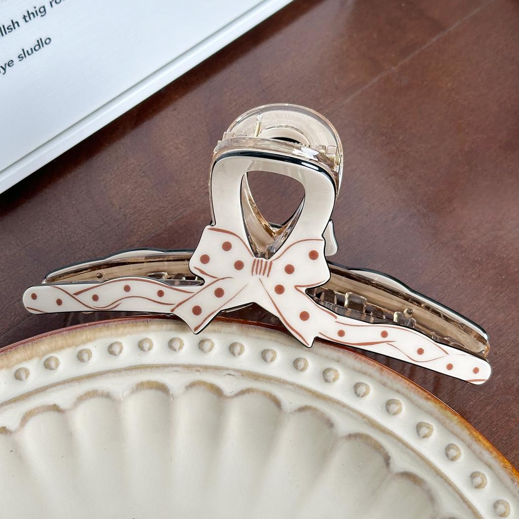 Elegant Hair Claw Clip In Polka Dot Design With Charming Bow For Daily Use