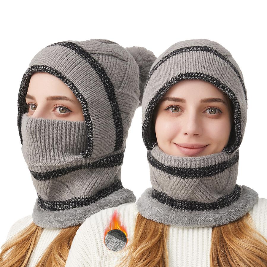 

Женская шапка зимняя толстая сшитая вязаная шапка шарф вязаная флисовая теплая шапка серый