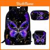 Butterfly Pattern School Backpack Set With Breathable Nylon For Elementary Students