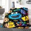 Name Custom Cookie Monster Cartoon Print Flannel Blanket High Quality Warm Comfortable Cover for All Seasons Perfect for Gifts Home Decor