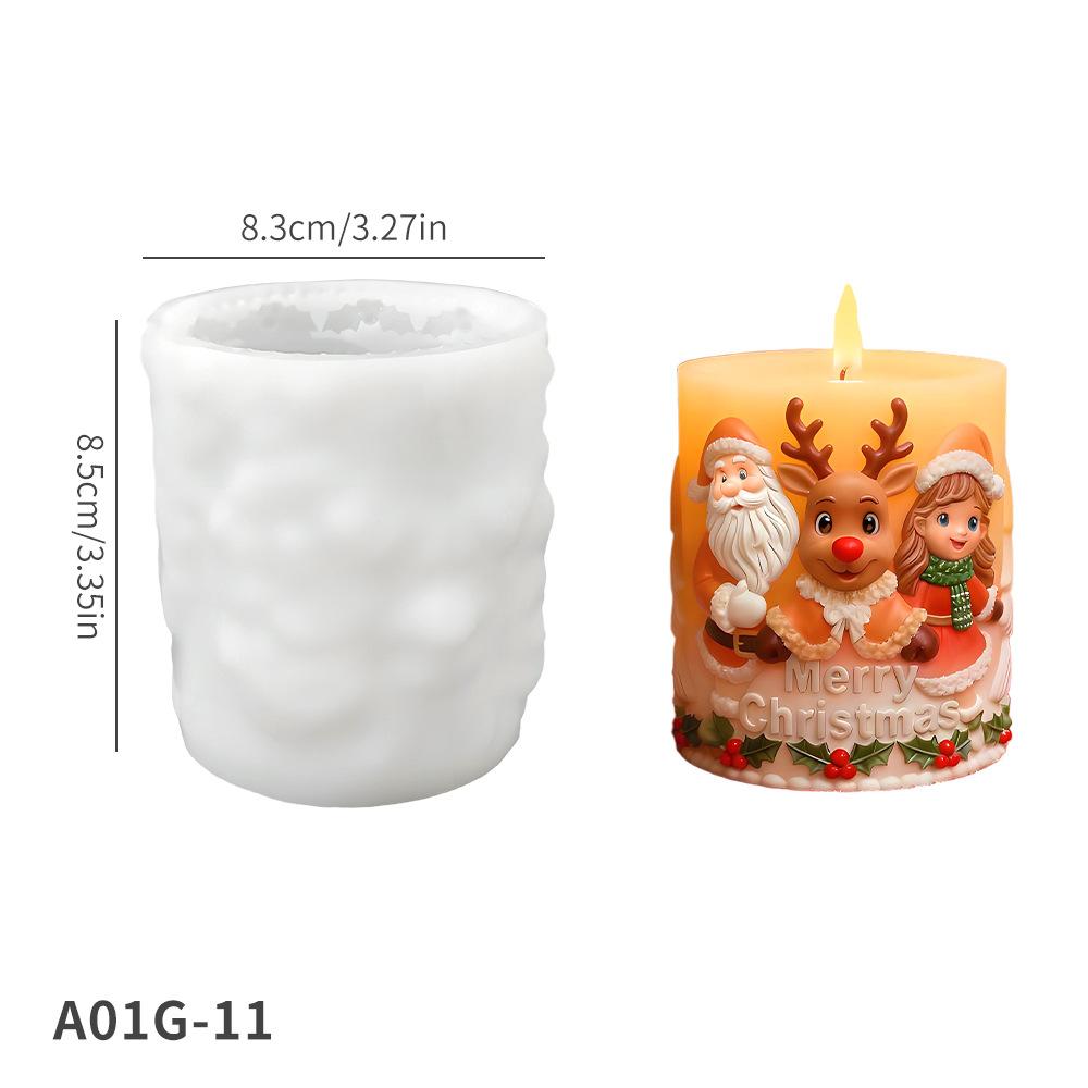 

Relief Elk Santa Girl Silicone Scent Candle Mold 3D Round Pillar Cartoon Gypsum Resin Mold DIY Christmas Craft Winter Home Decor