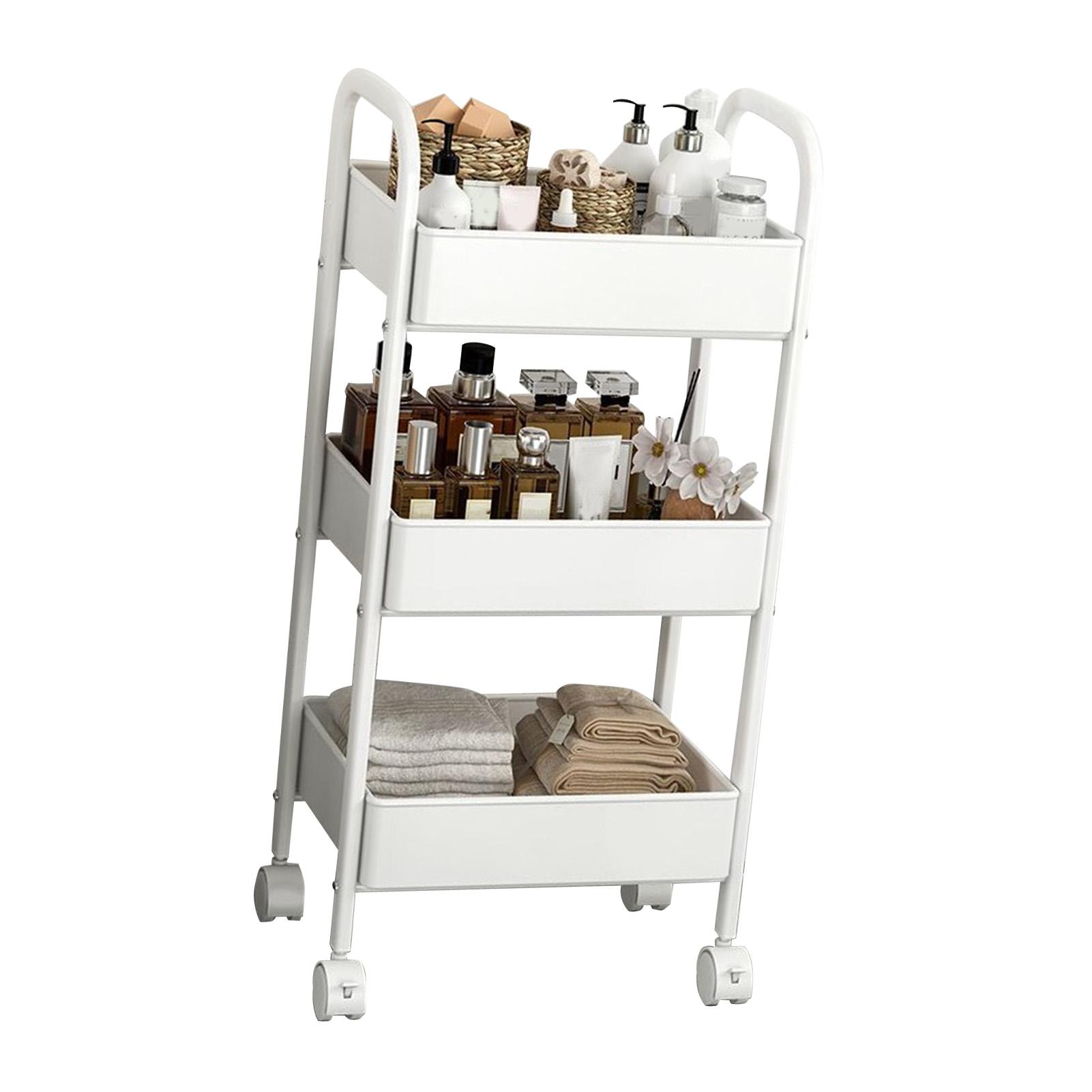 

Rolling Utility Cart 3 Tiers Multifunctional Storage Rack with Wheels for Bedroom Kitchen Office Dormitory